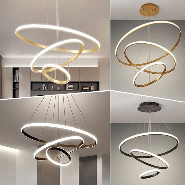 View larger image Add to Compare  Share Home Decor Led Circle dimmable Celling Hanging Light living dinning room Pendant Lamp Round Ring LED aluminum Chandelier Modern