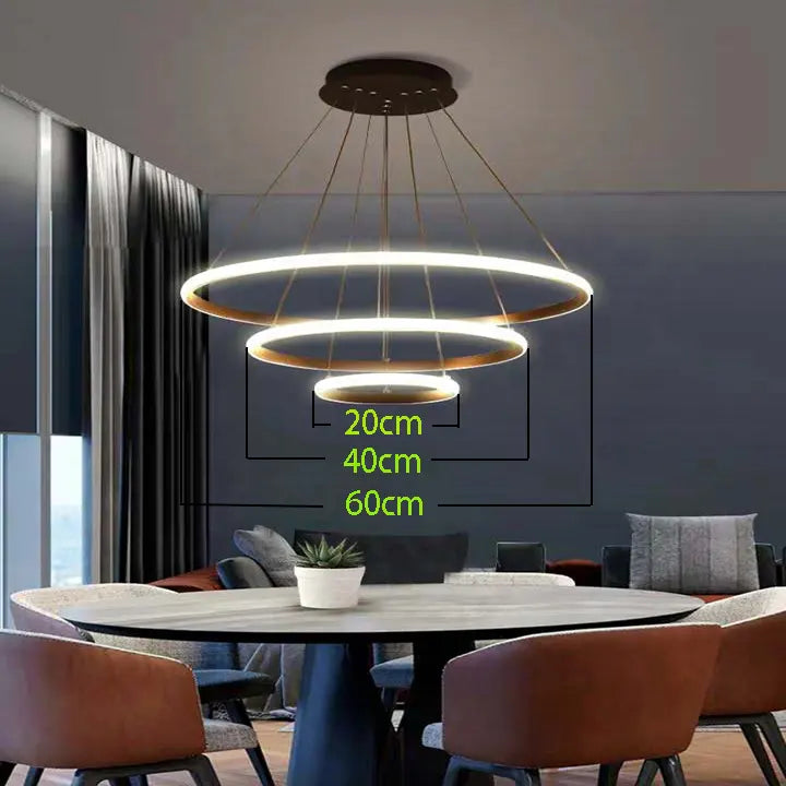 View larger image Add to Compare  Share Home Decor Led Circle dimmable Celling Hanging Light living dinning room Pendant Lamp Round Ring LED aluminum Chandelier Modern